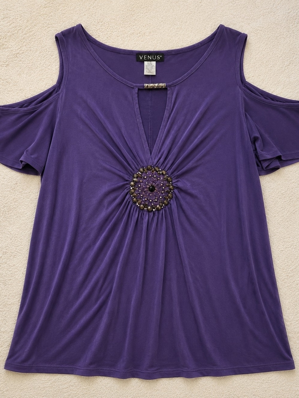 VENUS Purple Cold-Shoulder Embellished Camisole